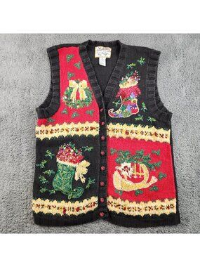 VTG Holiday Christmas 3D Cardigan Sweater Extra Large Embroidered Embellished